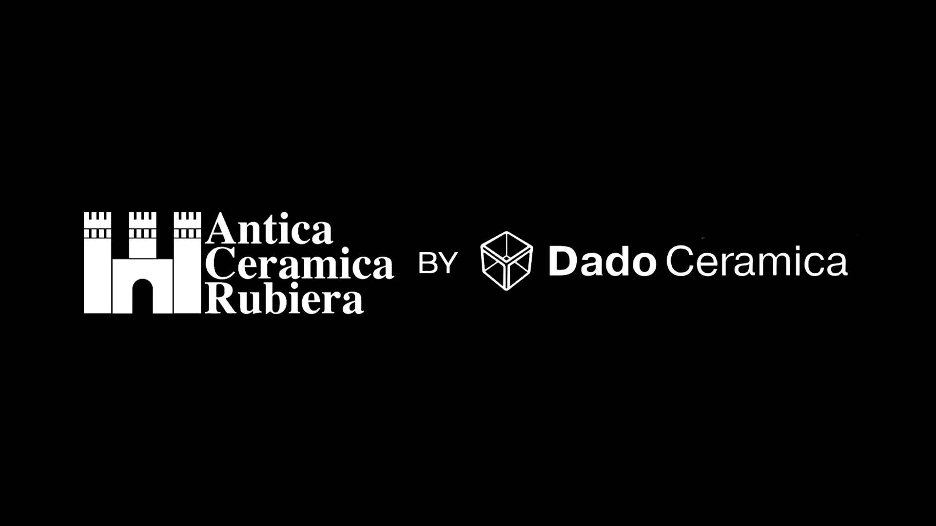 Brand banner: Antica Ceramica Rubiera by Dado Ceramica on a black background with a castle icon and white text.