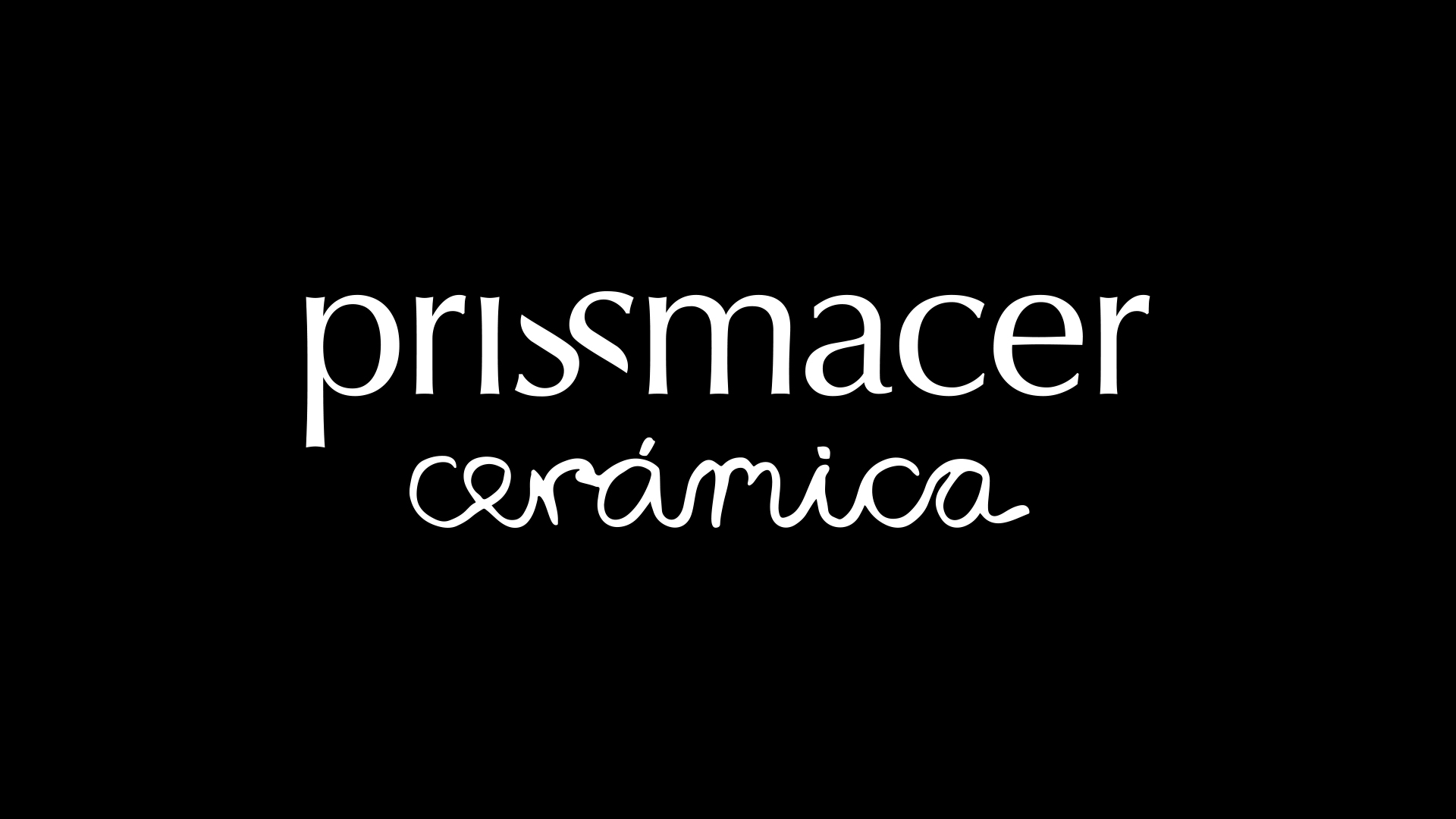 Logo text: 'prissmacer' in large white serif on black background, with 'cerámica' in cursive beneath it.