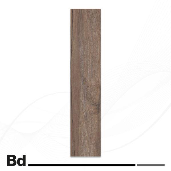 Vertical brown wood floorboard sample with visible grain on a white background, likely a flooring swatch labeled Bd.