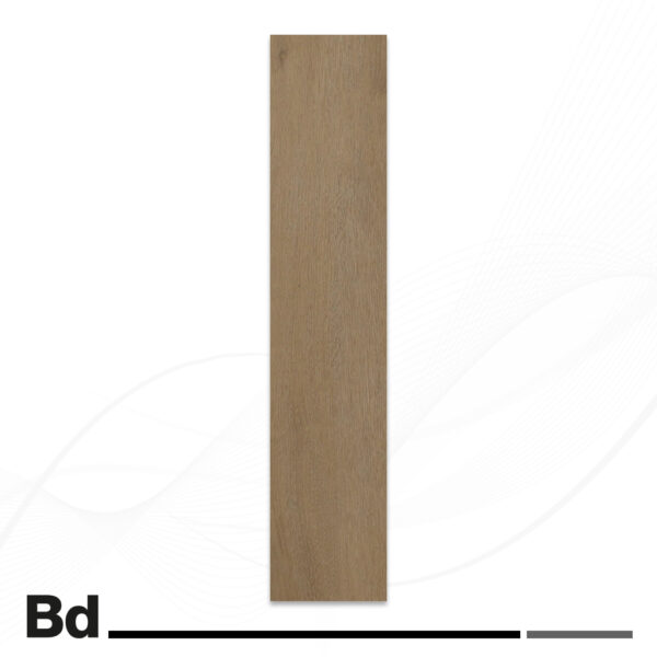 Vertical brown wooden plank centered on a white background, showing natural wood grain.
