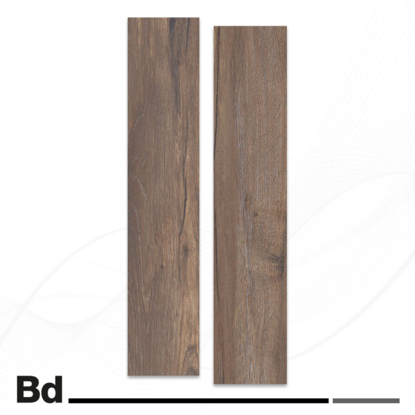 Two brown wooden plank samples placed vertically side by side on a white background, showing different grain patterns and textures.