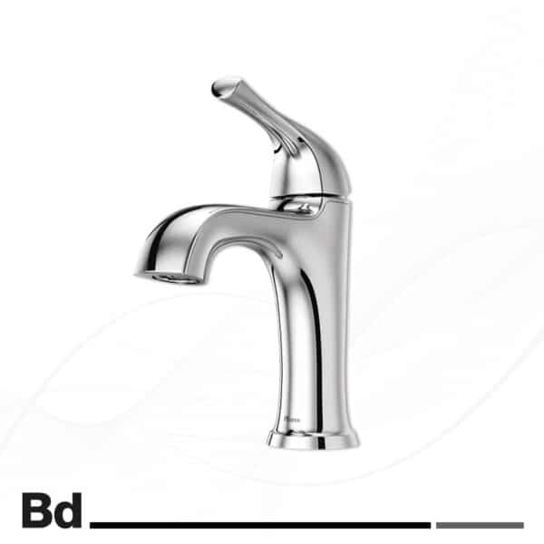 Chrome single-handle bathroom faucet with a curved spout, shown from the side for a modern look.