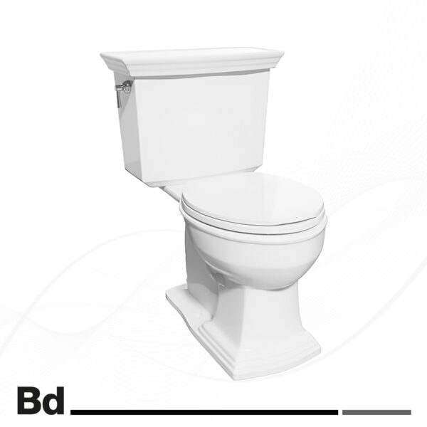 White porcelain toilet with a closed lid, shown at a slight angle (bathroom fixture).