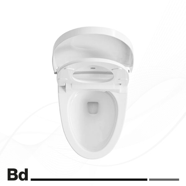 White bidet toilet seat with lid raised, showing ergonomic seat and basin design for cleansing